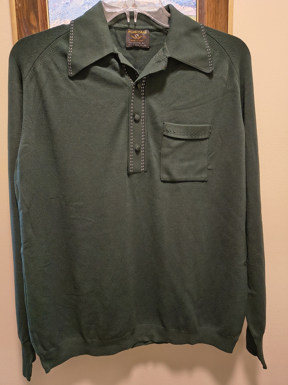 Puritan Men's Vintage Forest Green Long Sleeve Polo Shirt